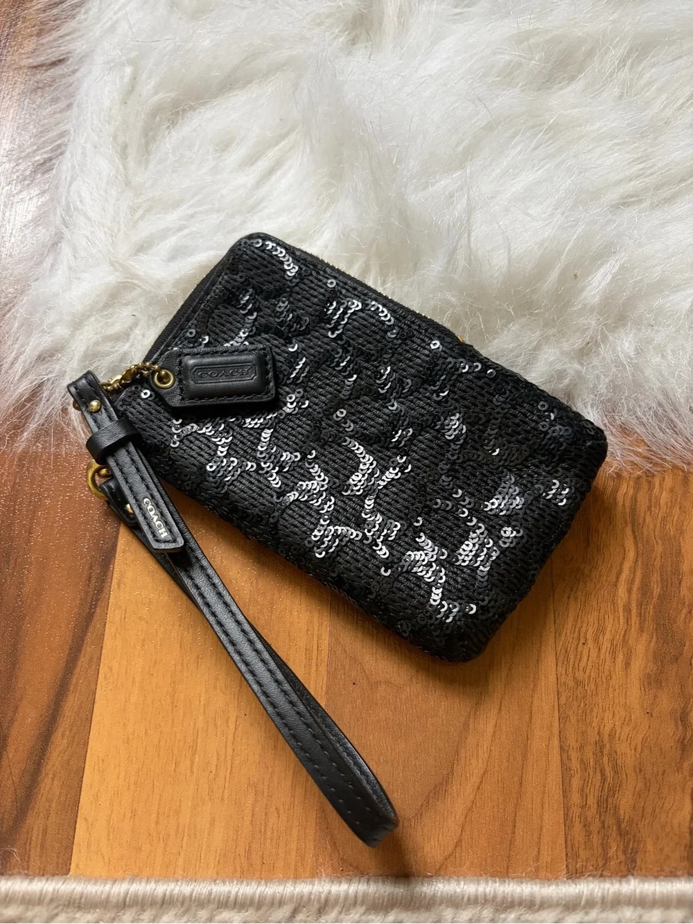 Coach Black Sequin Wristlet Pouch - Women Accessories